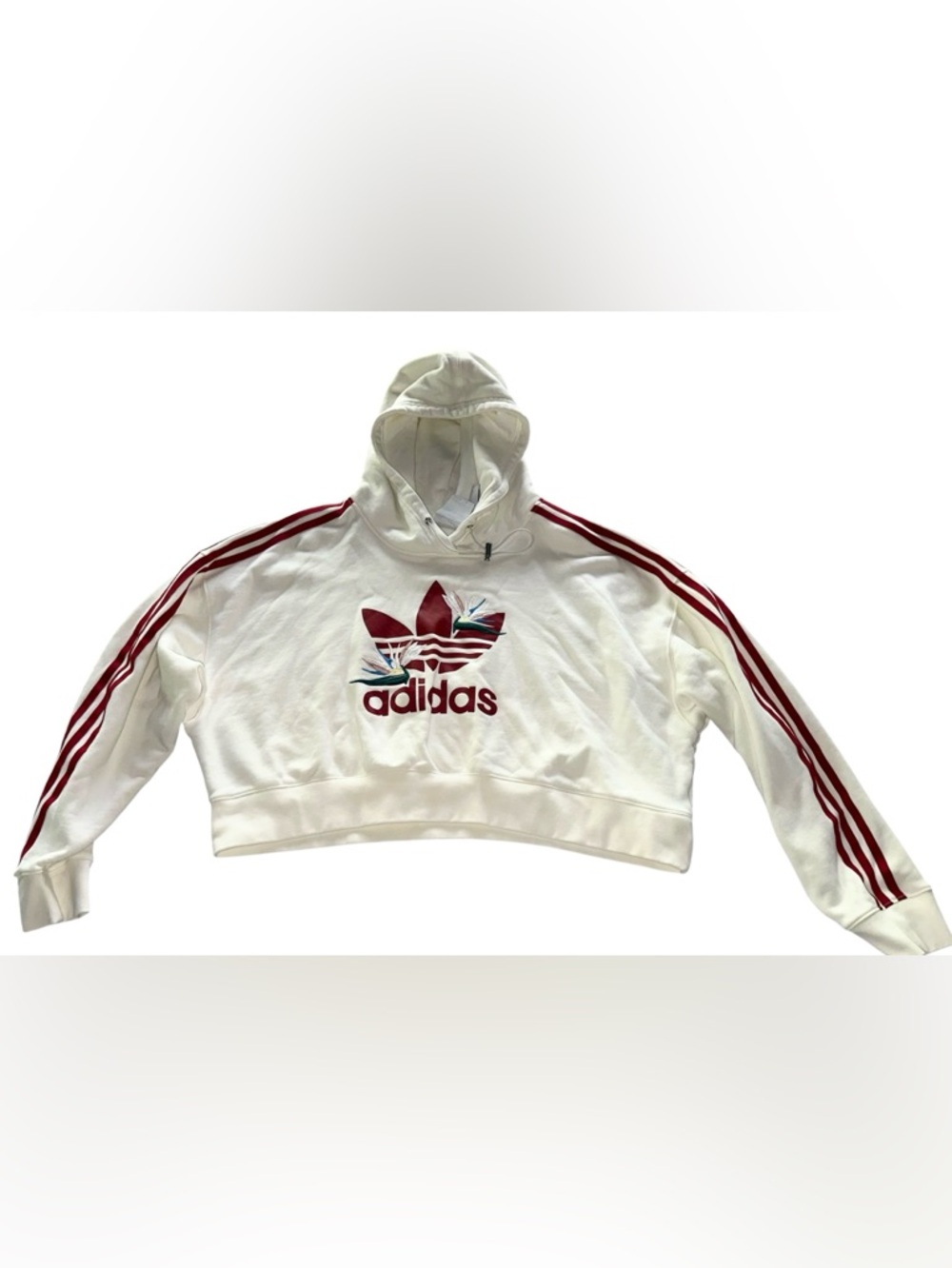 Adidas Originals x Thebe Magugu Cream Cropped Hoodie Embroidered Pullover Sz XL - Picture 8 of 11